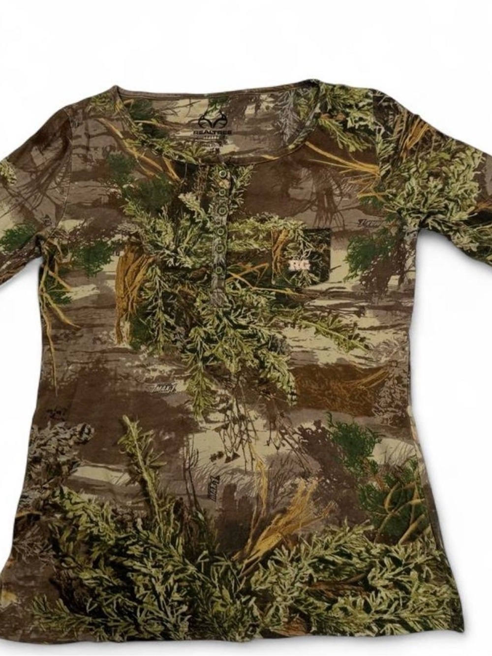 Realtree Camouflage Henley Top in Brown and Green